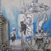 o gato de torga devorando a mensagem, tinta da china e acrílico s madeira, 2011.JPG